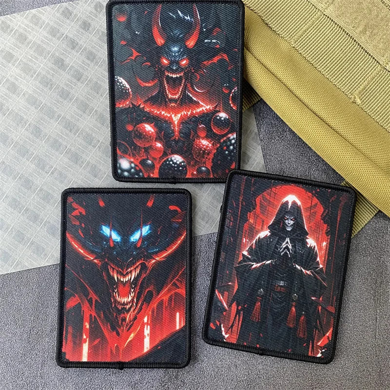 Parches de brazalete militar táctico de muerte, insignia de moral divertida de fantasma demonio, gancho y bucle, mochila para exteriores, accesorios para sombrero, pegatinas - imagen 2