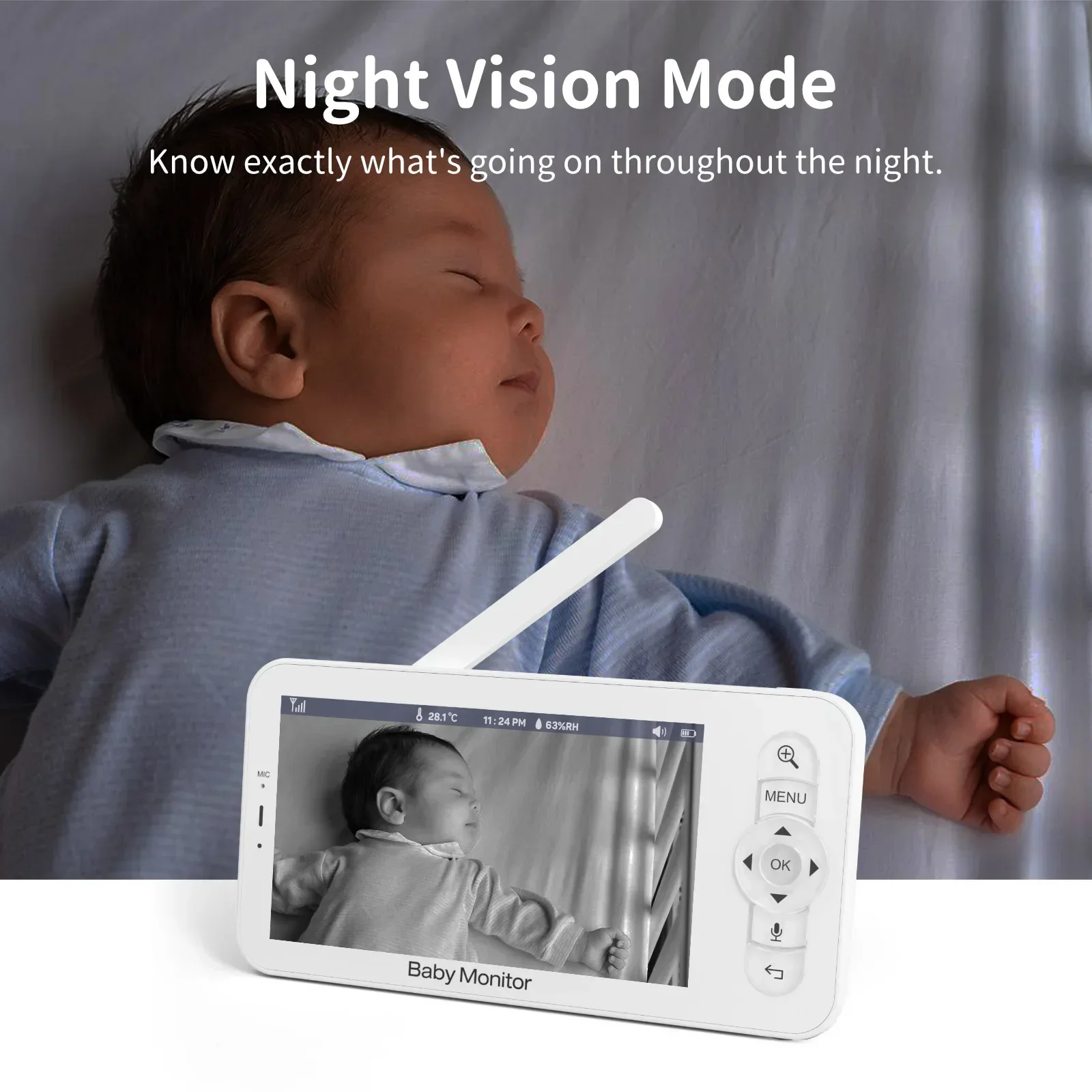 Monitor de bebé HD 5 pulgadas LCD conversación bidireccional canciones de cuna PTZ monitoreo de Audio y vídeo teléfono de bebé cámara de vídeo para bebé Bebe Nanny B5 - imagen 3