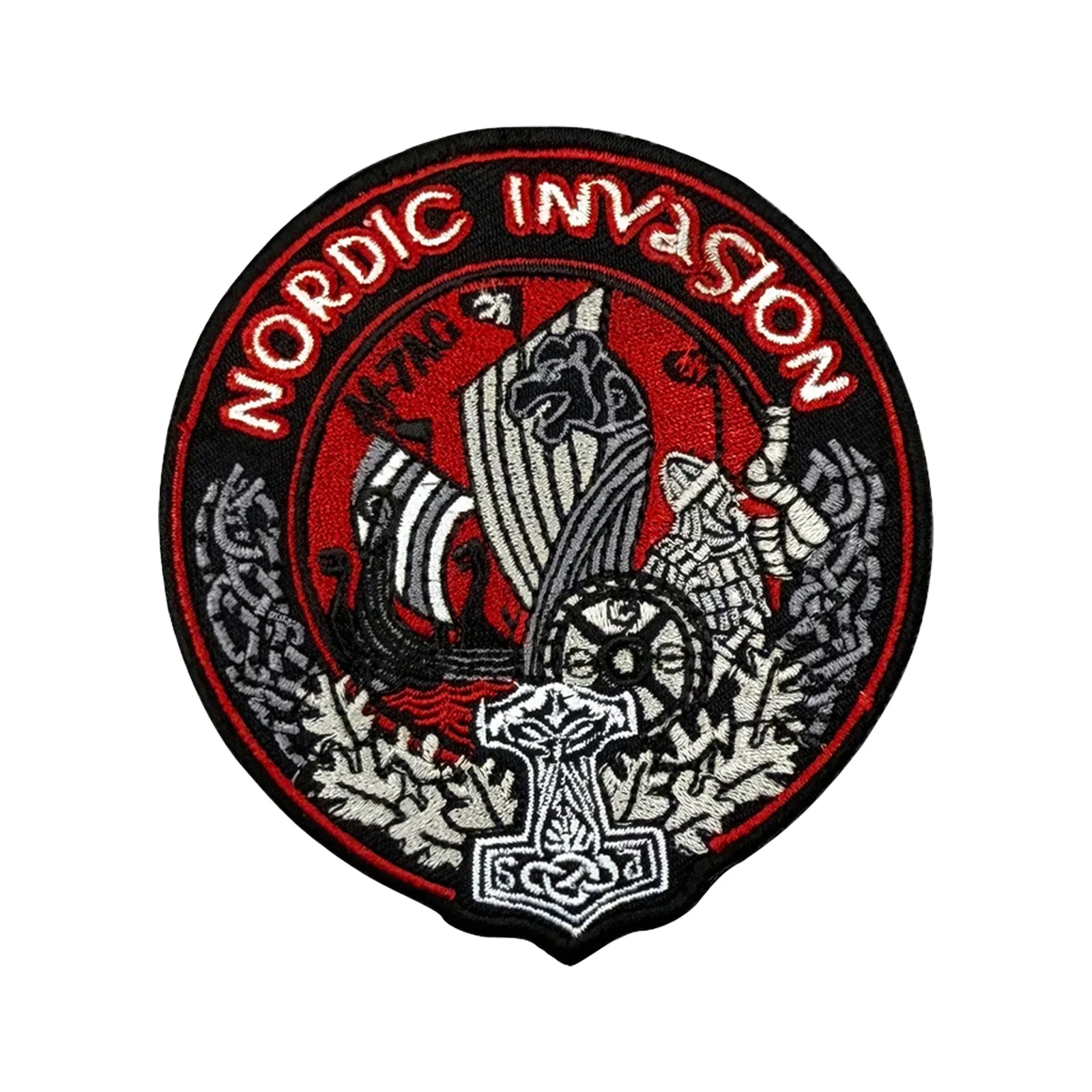 Parche de Velcros de invasión nórdica, insignia bordada con cierre de gancho y bucle divertido para mochila táctica Molle, chaqueta y gorras