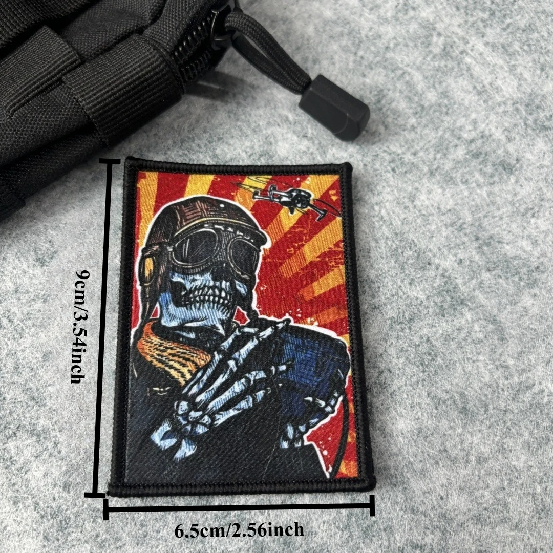 Banner de operador de Dron, parche táctico, esqueleto, piloto, arte impreso, parches de gancho y bucle, brazalete, insignia de moral militar, pegatina para mochila - imagen 2