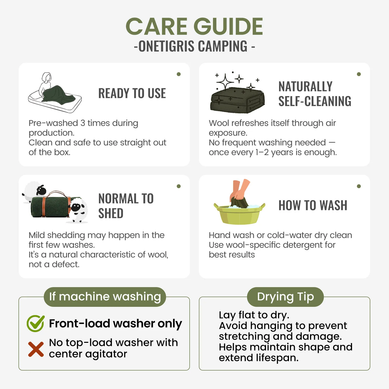 ONETIGRIS-Manta grande de lana, acogedora, lavable, ultraligera, para acampar, invierno, para exteriores, coche, Bushcraft, mochilero - imagen 5