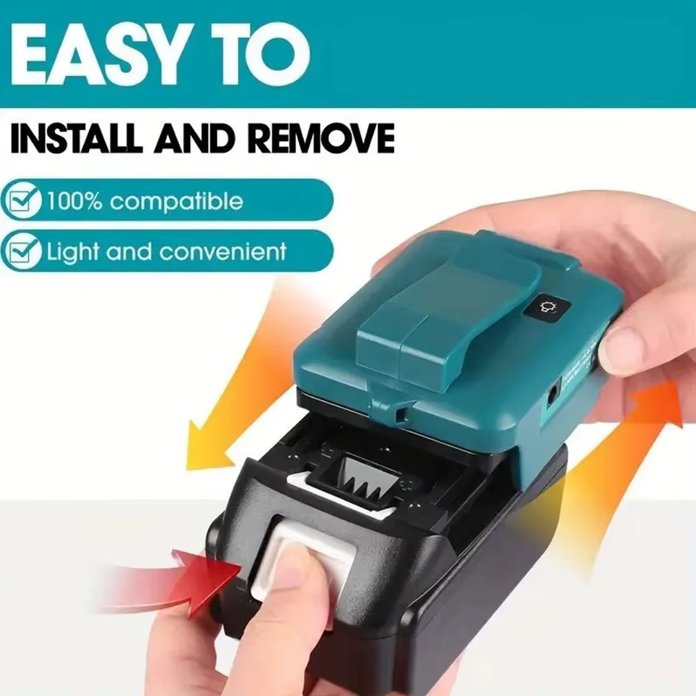 Adaptador foco LED Makita 18V con USB dual – Linterna trabajo - imagen 4