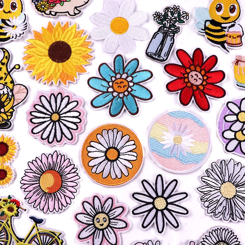 Parche de flores de girasol y Margarita para ropa, parches bordados para planchar en chaquetas, Jeans, sombrero, bolsa, coser