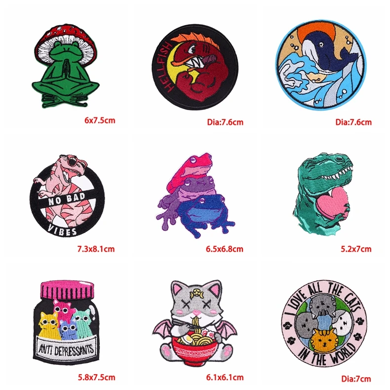 Parches bordados de gato, zorro y dinosaurio para ropa, parche de animales de dibujos animados, parches para planchar para ropa, apliques bordados para coser DIY - imagen 3