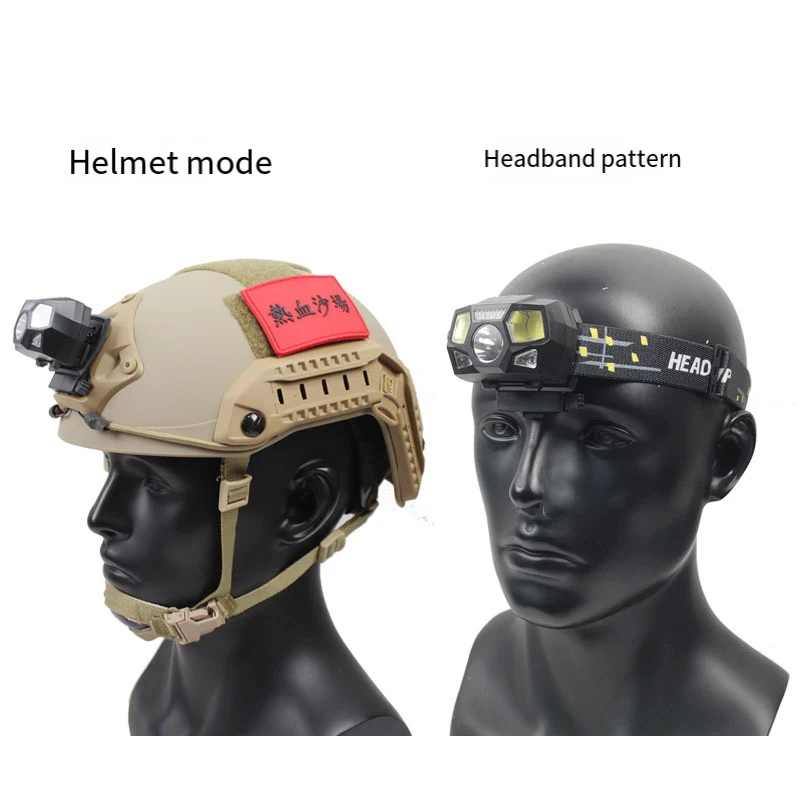 Faro de casco táctico: ajuste de engranajes múltiples XPE + COB, diseño impermeable, con luz de señal de interruptor de sensor - imagen 4