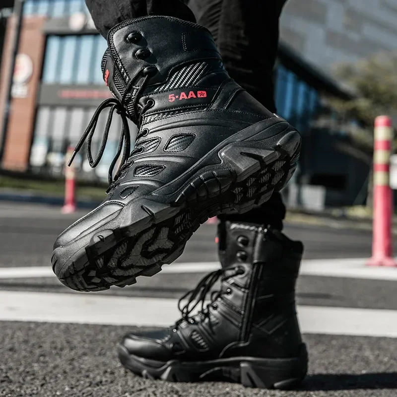 Botas tácticas para hombre, zapatillas de deporte para exteriores, botas de combate informales de alta calidad, zapatos de trabajo antideslizantes para hombre, botas para motocicleta, talla 39-47 - imagen 5