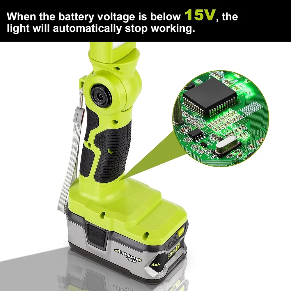 Nueva luz LED de trabajo para Ryobi, batería de 18V, linterna portátil de 12W con protección de bajo voltaje para Camping, taller, garaje con EE. UU. - imagen 4
