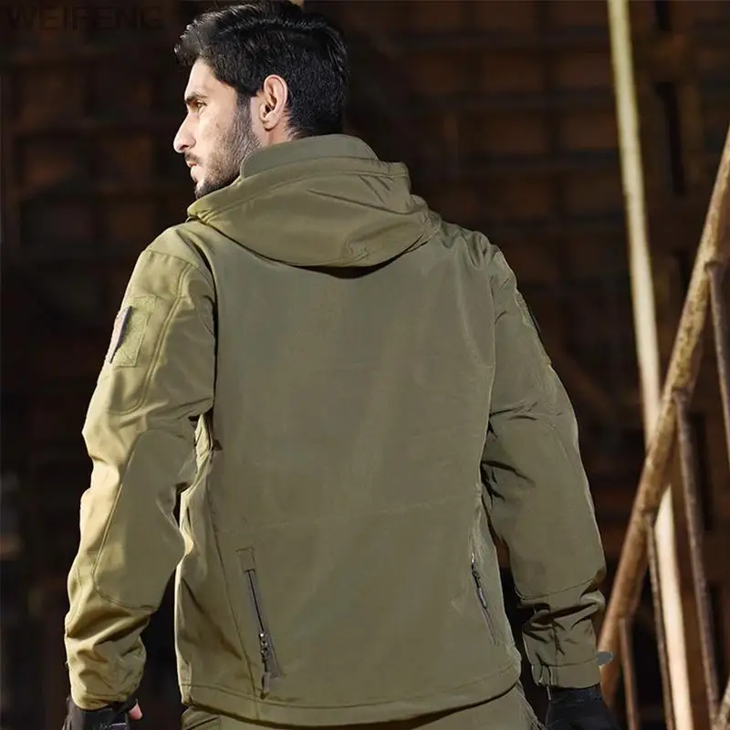 Ropa de concha suave de piel de tiburón militar para hombre, chaqueta de forro polar, traje impermeable, chándales del ejército de senderismo, abrigo térmico, invierno, otoño - imagen 3