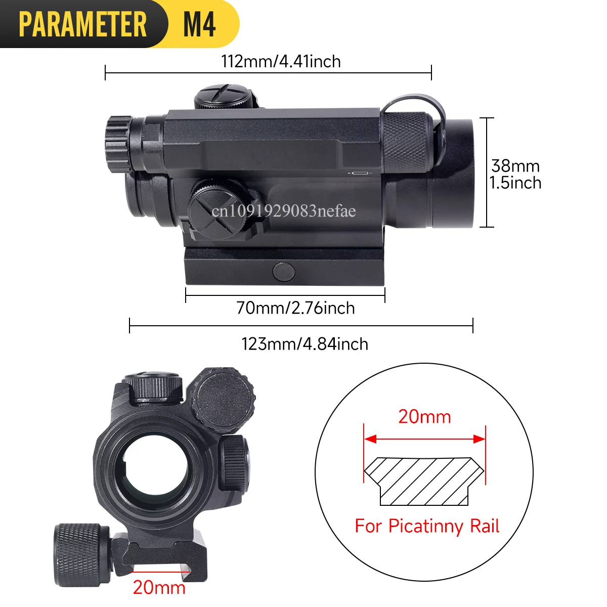 Mira táctica M4 de puntos rojos, óptica reflejo para Rifle de caza Picatinny Airsoft, miras con Base de altura, con grabado - imagen 4