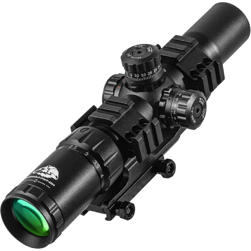 FIRE WOLF-Rifle óptico táctico de caza, alcance de 1,5-4X30 con torreta cruzada iluminada en rojo y verde, alcance de bloqueo, espejo Airsoft - imagen 2