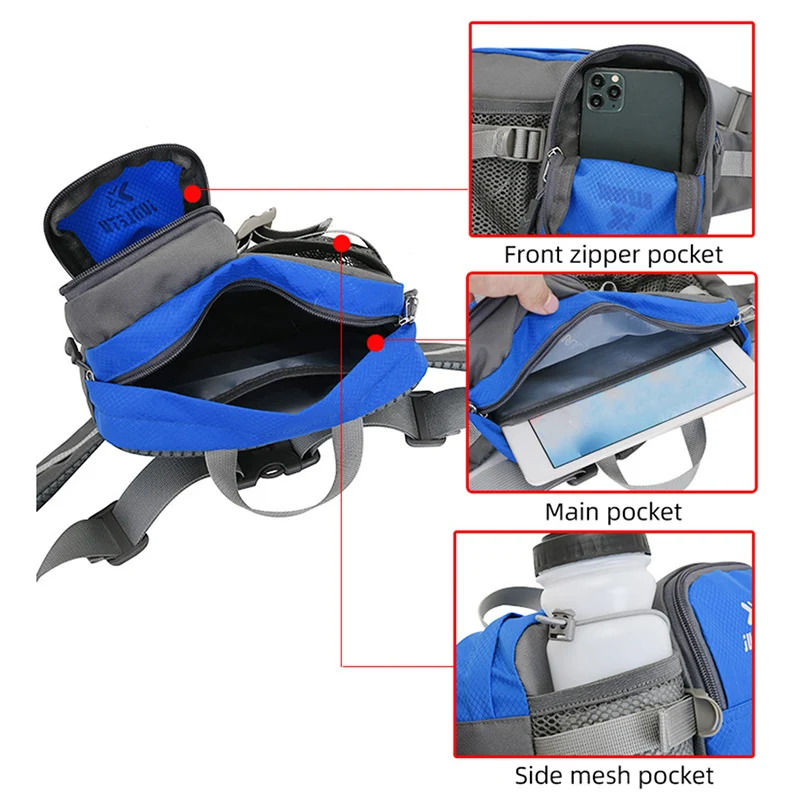 Bolsa de cintura con botella de agua para correr al aire libre, saco de cadera para perros, deporte, escalada, senderismo, bolsas grandes multifuncionales para teléfono móvil - imagen 5
