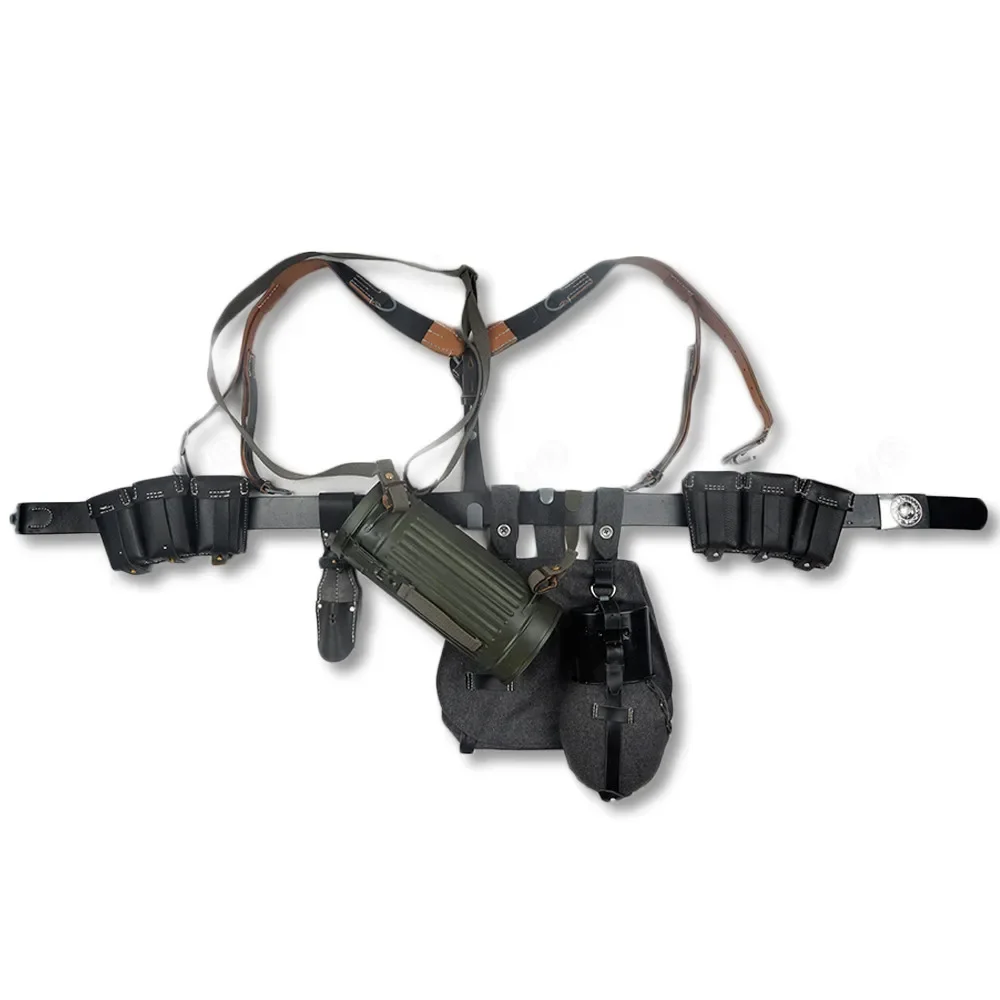 Mochila alemana de la Segunda Guerra Mundial, cinturón táctico de 98k, combinación de cuero, paquete de almacenamiento de soldado, bolsa para exteriores, combinación de equipo, paquete de 98K
