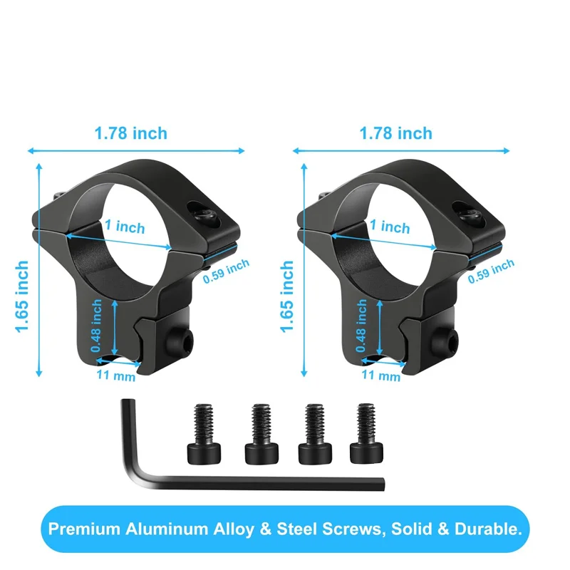 Accesorios para armas de juguete, anillos de cola de milano de 25,4 mm/1 pulgada, paquete de 2 anillos de montaje de alcance de perfil bajo para riel de cola de milano de 11 mm, óptica de caza - imagen 5