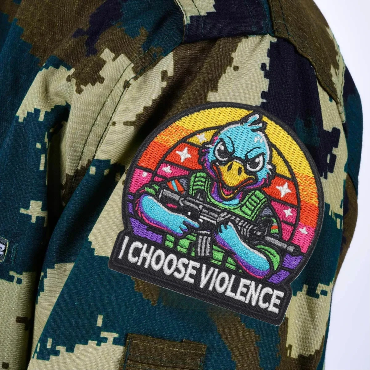 Parche con insignia de moral de pato "I CHOOSE VIOLENCE", apliques tácticos militares personalizados, gancho bordado y bucle, pegatina para mochila de ropa