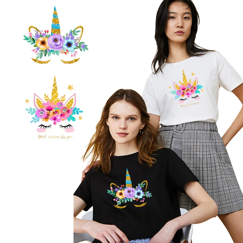 Apliques de unicornio arcoíris, parches de transferencia termoadhesiva para ropa, transferencia térmica de calor Animal para ropa de niños, pegatinas de dibujos animados - imagen 4