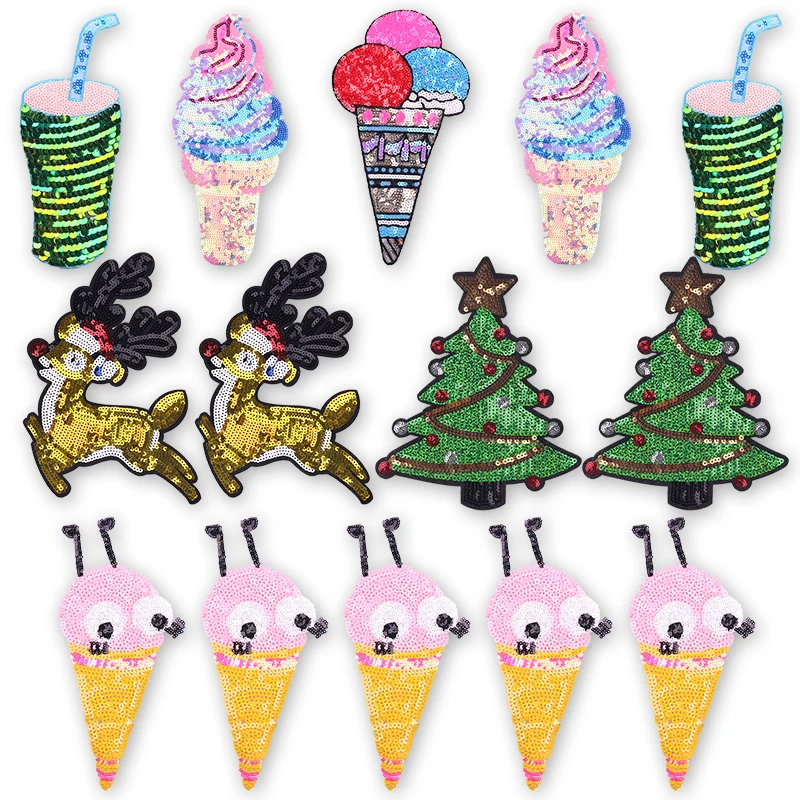 Parches de lentejuelas grandes de Feliz Navidad para ropa, parche de hierro para árbol de Navidad de Reno para decoración, insignia de regalos de Carnaval de alegría