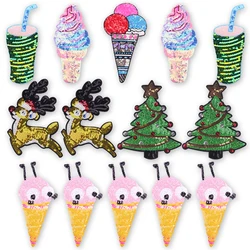 Parches de lentejuelas grandes de Feliz Navidad para ropa, parche de hierro para árbol de Navidad de Reno para decoración, insignia de regalos de Carnaval de alegría