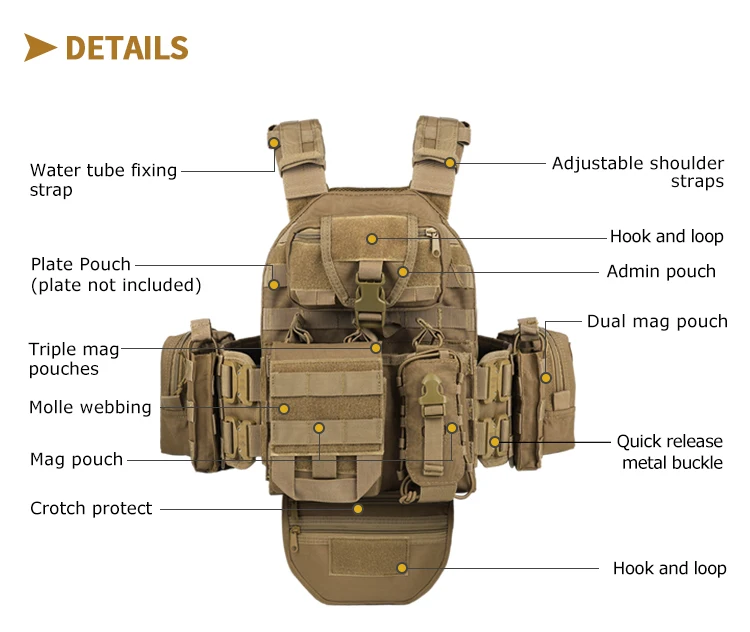 YAKEDA Chaleco de liberación rápida, portador de placa táctica Molle, protección de entrepierna de liberación rápida, Chaleco táctico de nailon 1000D - imagen 5