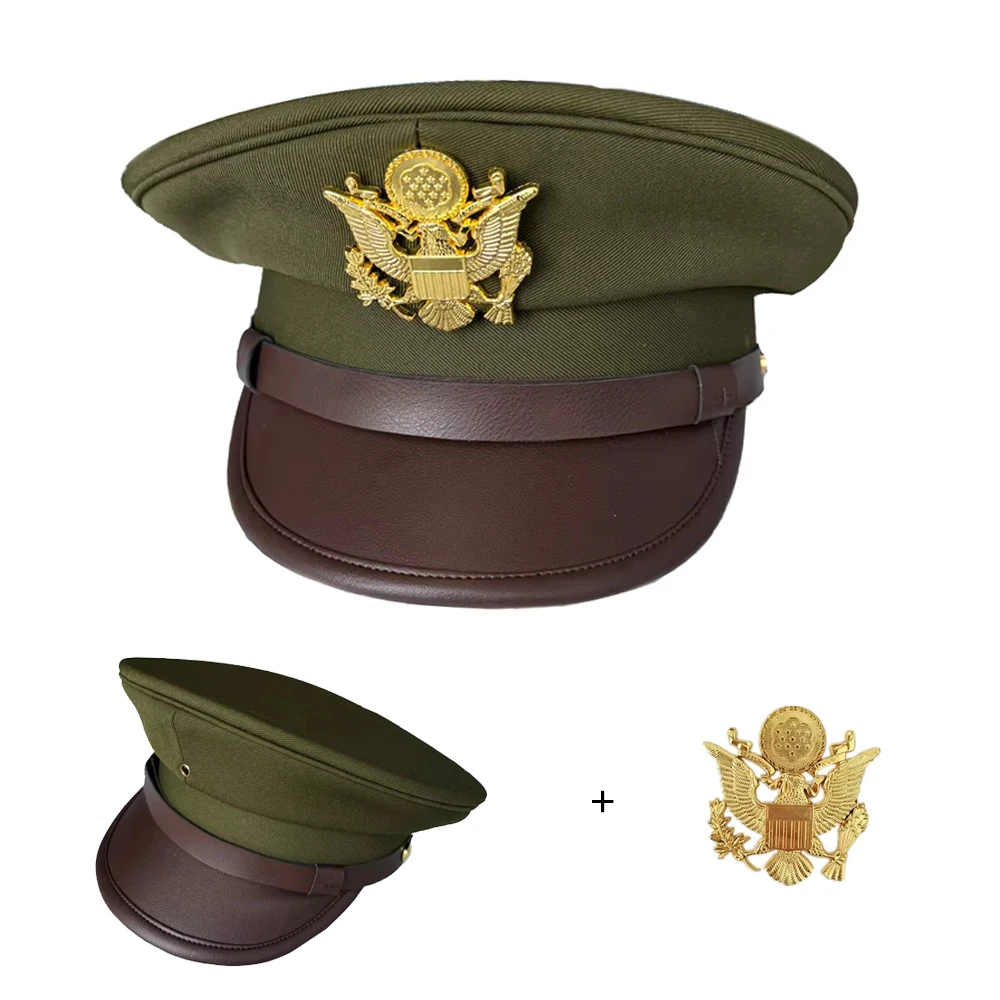 Gorra militar vintage con insignia metálica Segunda Guerra Mundial