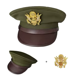 Gorra militar vintage con insignia metálica Segunda Guerra Mundial