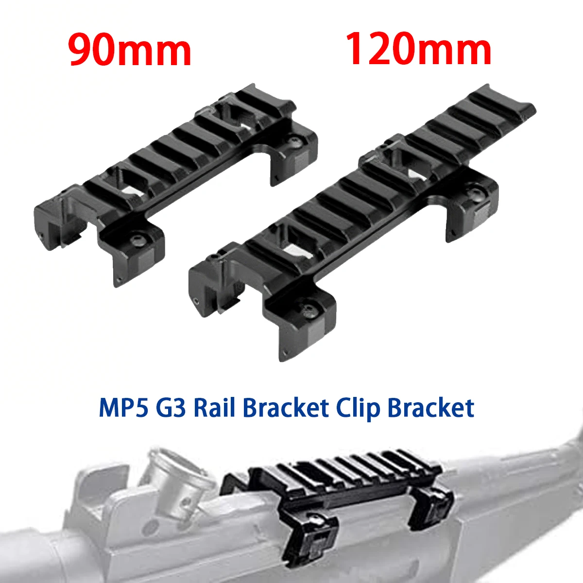 90MM 120MM de longitud 20MM montaje en riel garra MP5 G3 soporte de riel Clip soporte de alcance montaje de perfil inferior para MP5 AEG GBB Series - imagen 2