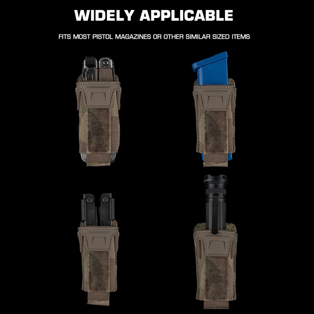 Bolsa para revistas de pistola estilo camuflaje de 9mm Molle de liberación rápida para caza Airsofr, funda para monomando con cubierta protectora con solapa superior - imagen 5