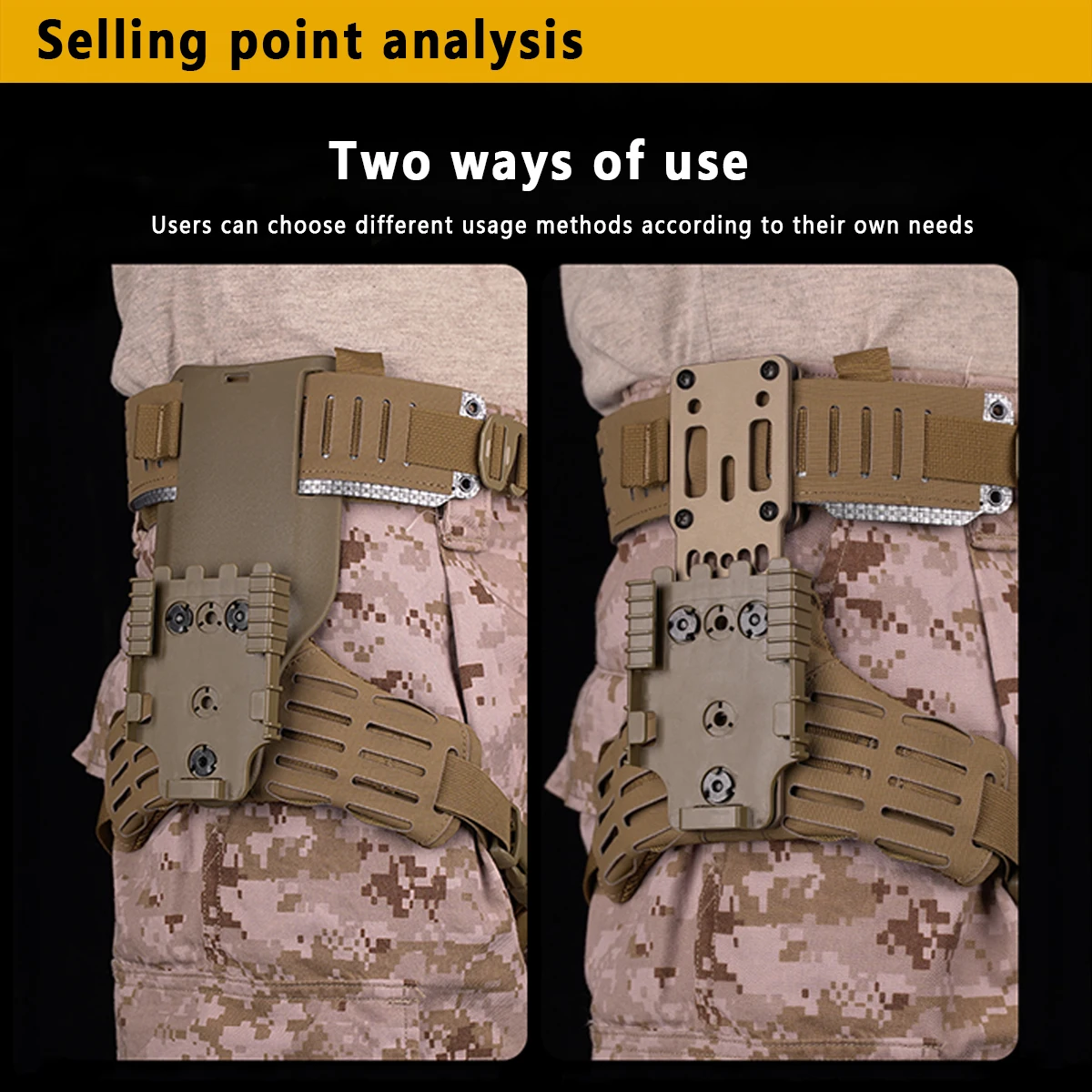 Funda táctica de 3 agujeros para patada lateral, accesorios de placa inferior de arco para UBL MHA QLS MOLLE, banda para pierna, caza, Airsoft, dibujo rápido - imagen 3