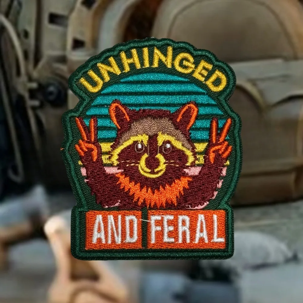 Parches de gancho y bucle bordados de mapache desenganchado y Feral para ropa insignia de moral táctica mochila sombrero pegatinas - imagen 3