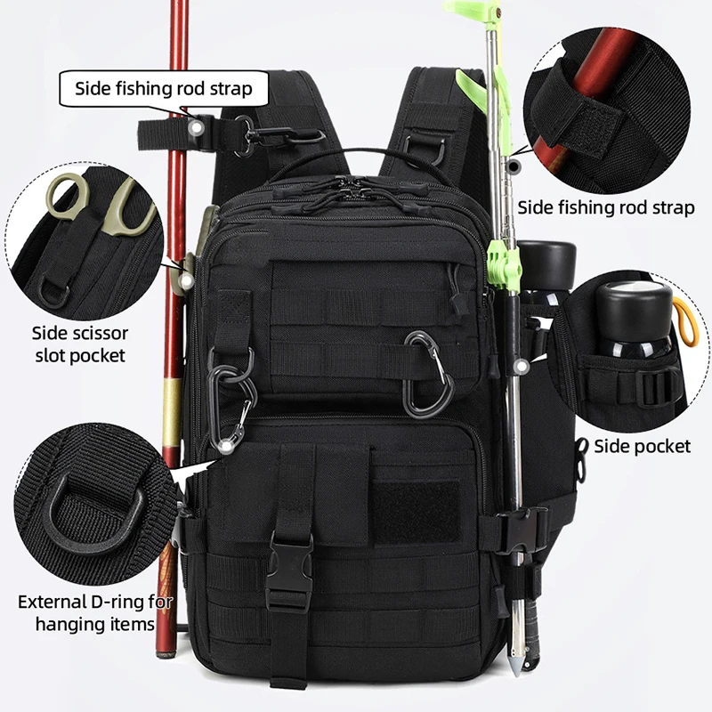 Mochila táctica grande para hombre, bolsa deportiva para senderismo, Camping, viajes al aire libre, aparejos de pesca, mochila Molle, bolsa de entrenamiento con gancho y bucle - imagen 5