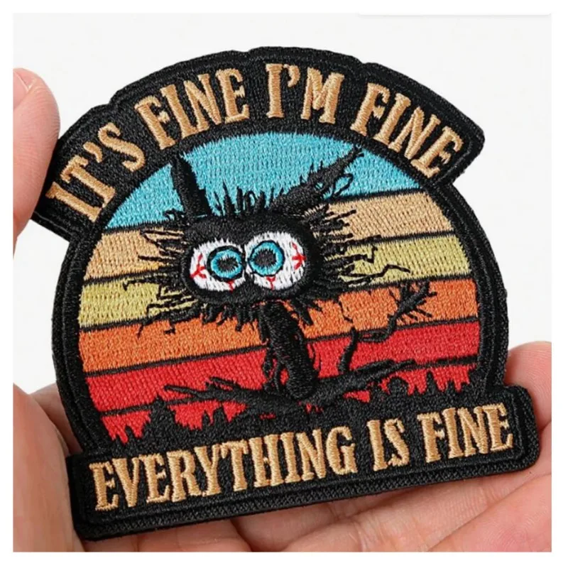 PEW PEW Madafakas pistola insignia de moral táctica parche gato negro es brazalete fino parches de tela divertido gancho y bucle mochila emblemas - imagen 4