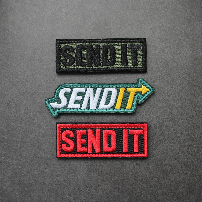 Tira personalizada con letras en inglés "SEND IT", insignia creativa bordada, mochila táctica para exteriores, chaqueta, parche con gancho DIY - imagen 2
