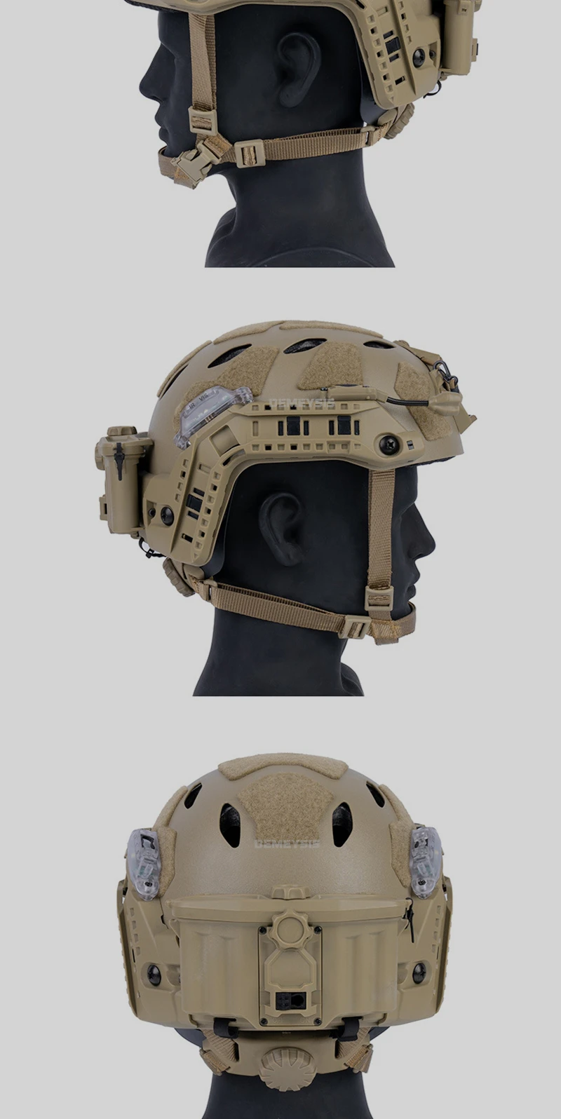 Conjunto incluido: casco, riel y elementos de iluminación