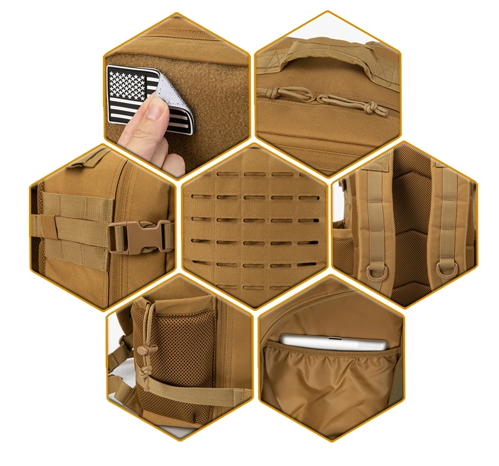 Mochila táctica de 25L para hombres y mujeres, mochila de asalto de supervivencia, mochila para senderismo, escuela pequeña al aire libre con portabotellas - imagen 5