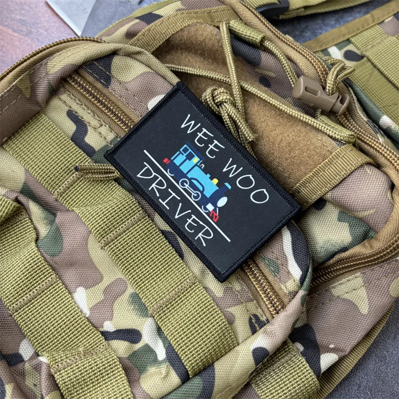 Parche táctico impreso "WEE WOO DRIVER" para ropa, insignia de moral, parche militar con gancho, pegatinas para mochila
