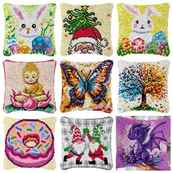 Serie de dibujos animados, gancho de pestillo navideño, almohada bordada, Kit de bordado de segmento de puntada anudada, Kits de alfombra con gancho de pestillo de alfombra de punto