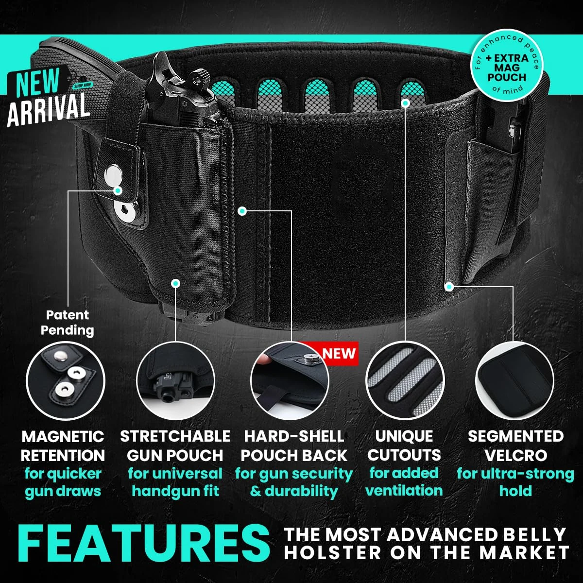 Funda para banda para el vientre para corrector profundo, retención magnética para 99% de pistolas, durabilidad y cierre de grado militar, banda cómoda - imagen 3