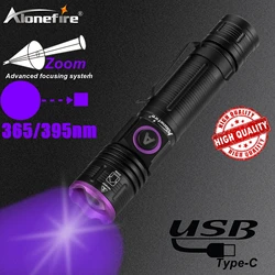 Linterna UV recargable 365/395 nm con zoom – Curado, orina y minerales