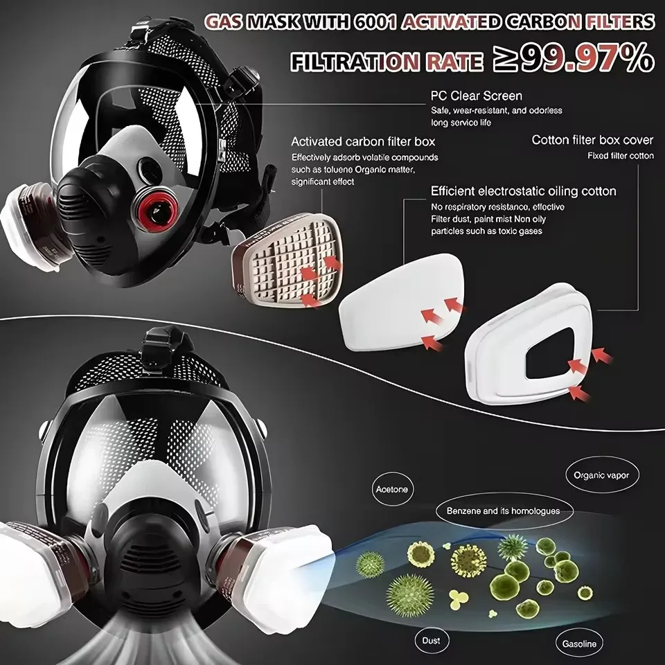 Respirador de cara completa 6800, máscara de Gas químico antiniebla, filtro de silicona para soldadura en aerosol de insecticida de laboratorio - imagen 3