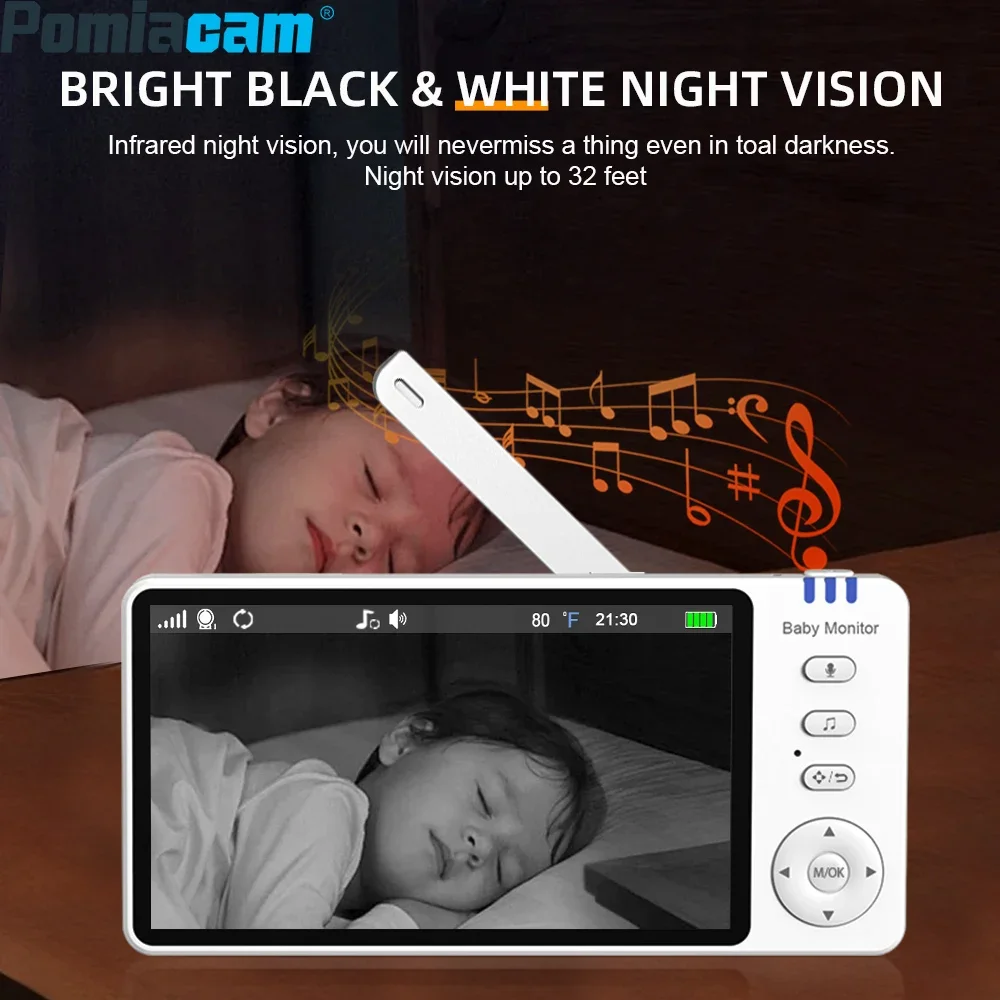 ABM570 Monitor de bebé 5 pulgadas 720P visión nocturna inalámbrica Monitor de bebé música intercomunicador bidireccional distancia de visión de seguridad infantil 150M - imagen 5