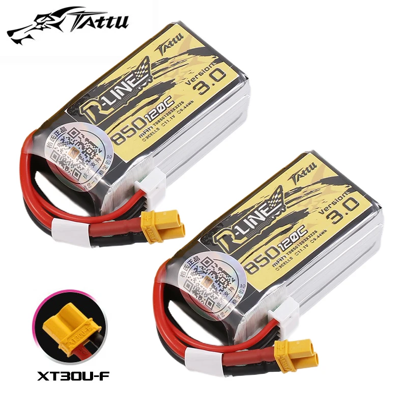 TATTU-R-LINE 3,0 120C 850mAh 11,1 V batería Lipo con enchufe XT30 para RC helicóptero Quadcopter Dron de carreras con visión en primera persona piezas 3S batería