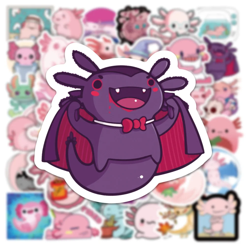 50 Uds. De pegatinas bonitas de Axolotl, funda para teléfono portátil, guitarra, monopatín, álbum de recortes, nevera, calcomanía de salamandra de animales de dibujos animados para niños, juguete - imagen 3