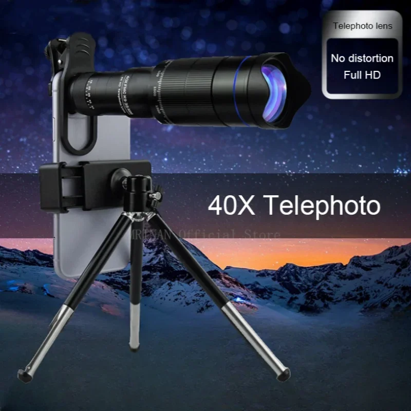 Telescopio telescópico con Zoom HD 40X, lente Monocular de cámara de teléfono, Mini telescopio de Metal, teleobjetivo móvil para Camping y turismo