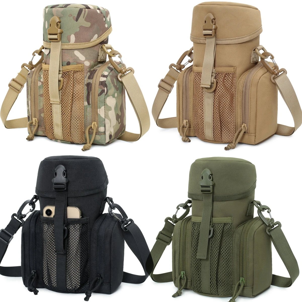 Bolsa táctica impermeable MOLLE para botella de agua y móvil