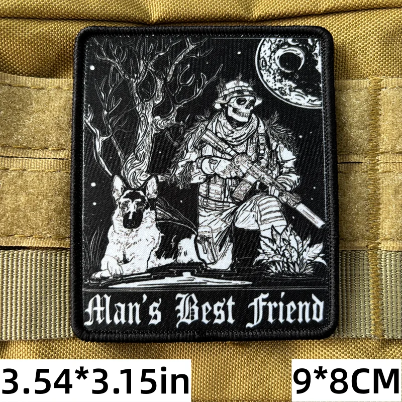 Insignia de moral de mejor amigo para hombre, parche táctico con estampado de calavera, soldado, perro, pegatina para mochila militar con gancho y bucle - imagen 3