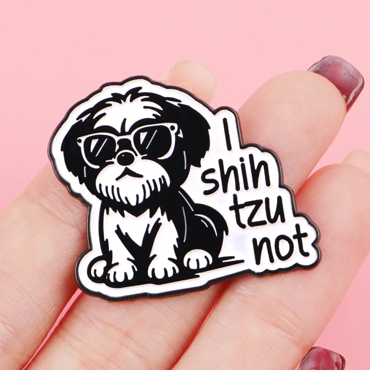 Pin insignia táctica esmalte Shih Tzu gafas sol blanco y negro - imagen 4