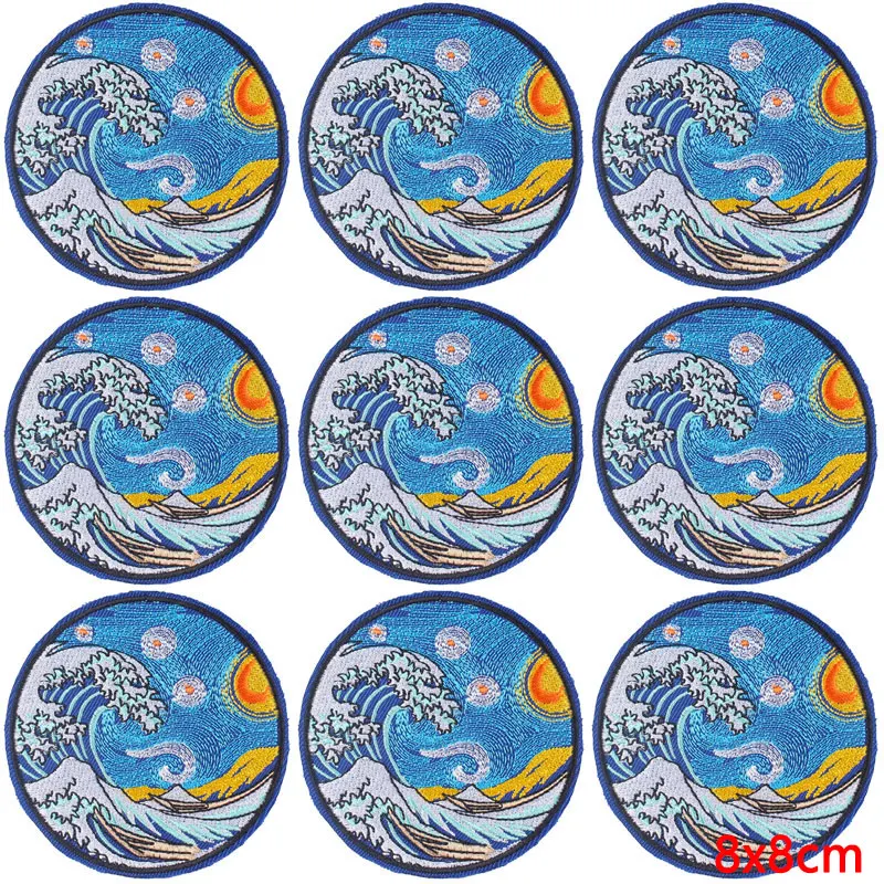 Parches termoadhesivos para planchar en la ropa, parche para acampar al aire libre, ondas, 10 unidades por lote - imagen 5