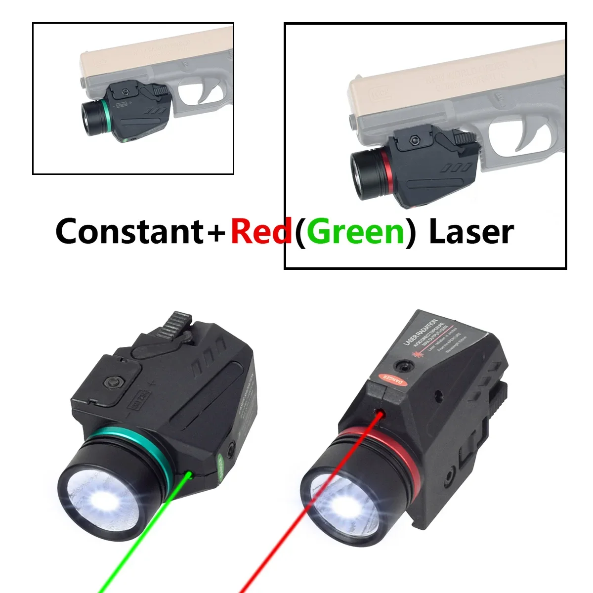Linterna LED ligera para armas tácticas con mira láser roja y verde para riel de 20mm Mini G17 G19, luz para pistola de Airsoft - imagen 2