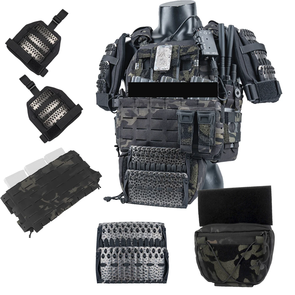Tactical Vest Panel Armor Shoulder Armor Triple Mag Pouch Hook & Loop 556 Magazine Placard Sub Abdominal Pouch for Hunting Gear