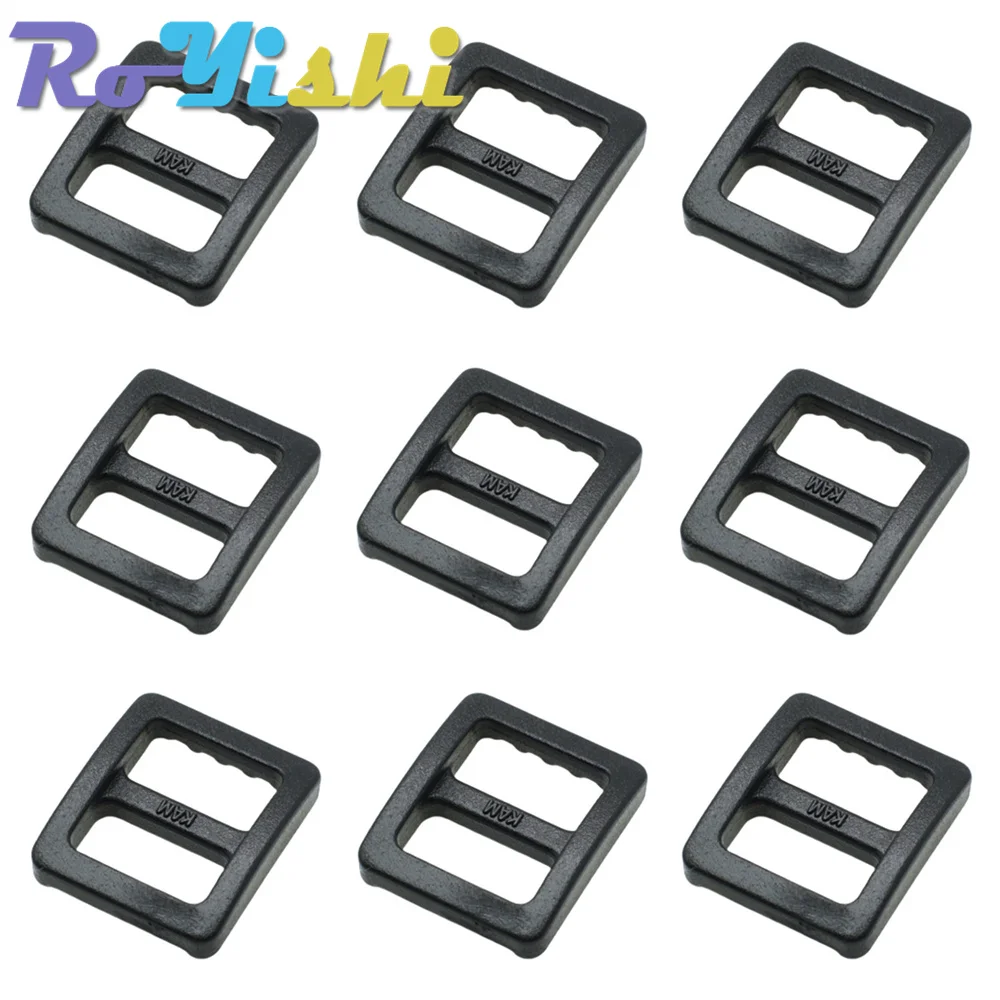 Deslizador de plástico de 100 pulgadas, hebillas ajustables trideslizantes, correas de mochila, 10mm, color negro, 3/8 unids/lote por paquete