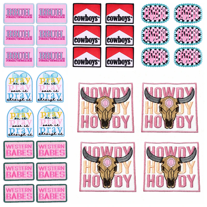 10 Uds. De parches bordados de vaquera rosa occidental para ropa, parches para planchar con letras de dibujos animados DIY para ropa, parche para coser